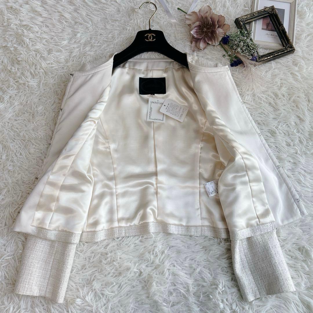 新品タグつき✨UNTITLED 【L】ツイードノーカラージャケットアイボリー