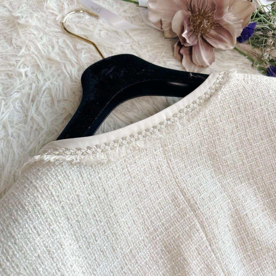 新品タグつき✨UNTITLED 【L】ツイードノーカラージャケットアイボリー