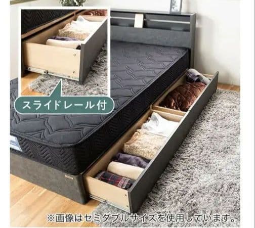 ダブルベッドフレーム(GH 引出し付き BK)