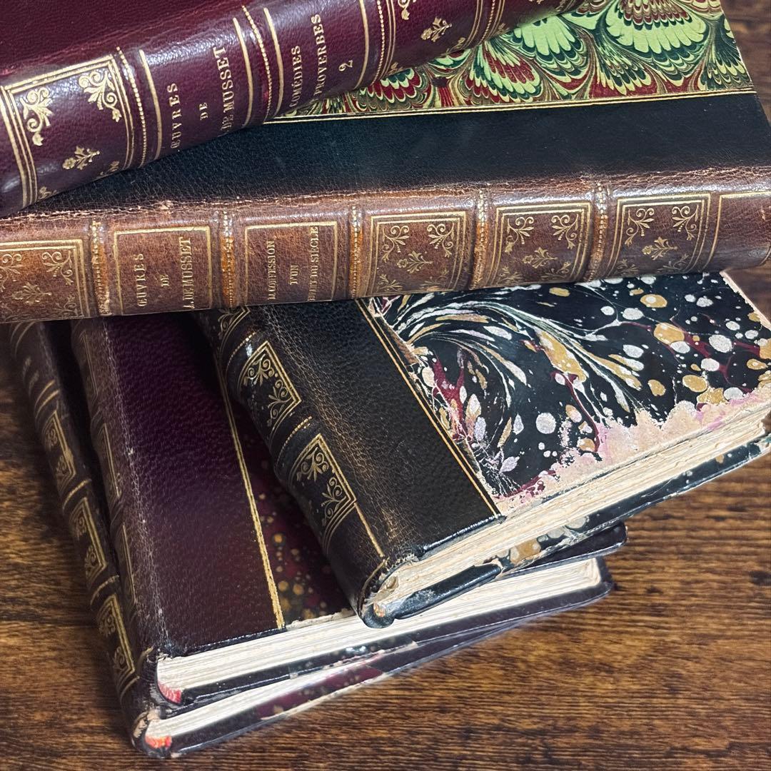 フランス古書 洋書【5set】 アンティーク 革装丁 ゴールド装飾　インテリア