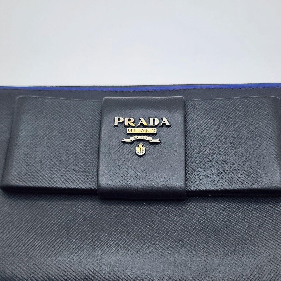 美品 PRADA サフィアーノ リボン ラウンドファスナー 長財布