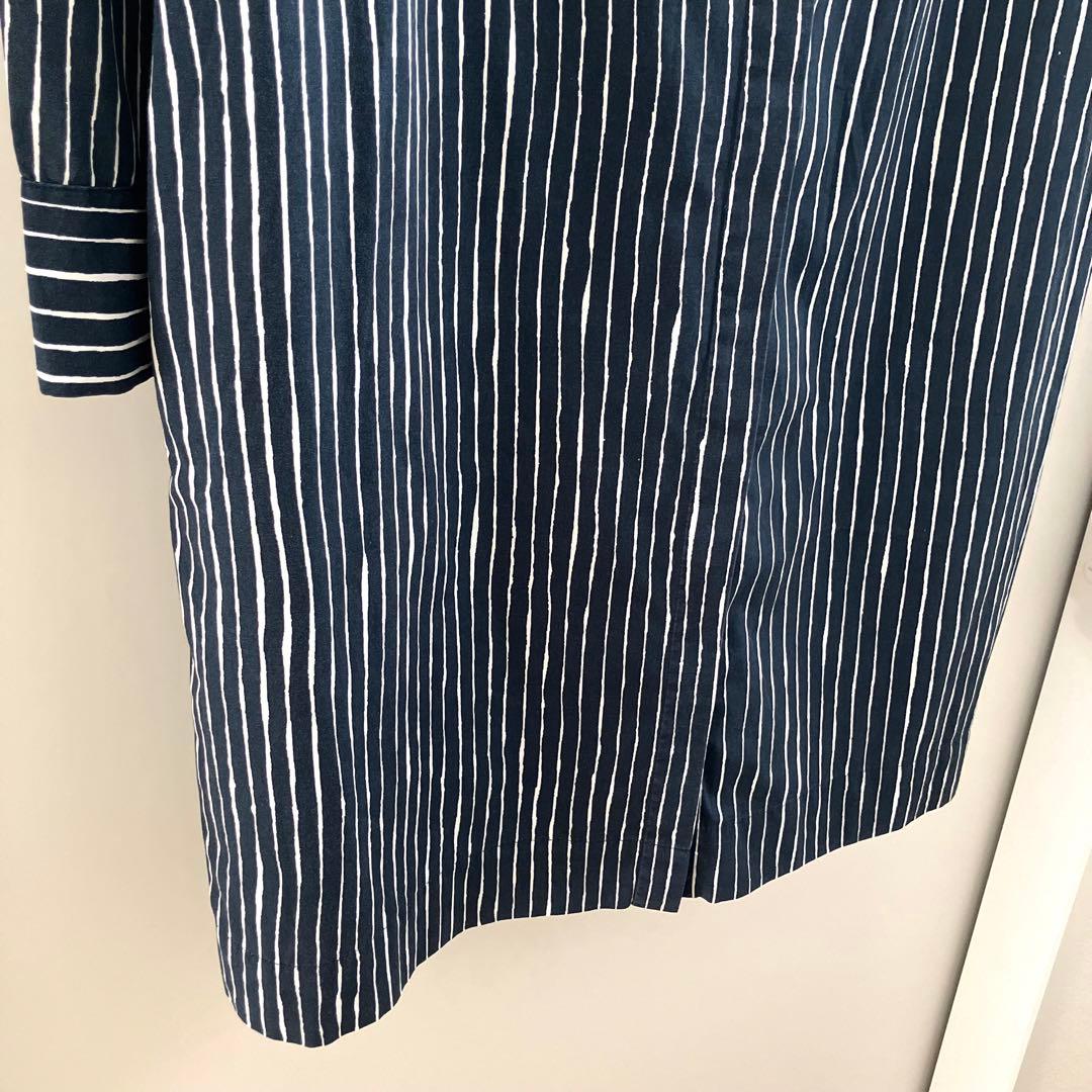 【美品】マリメッコ　シャツワンピース　PICCOLO 縦縞　銀ボタン　ピッコロ
