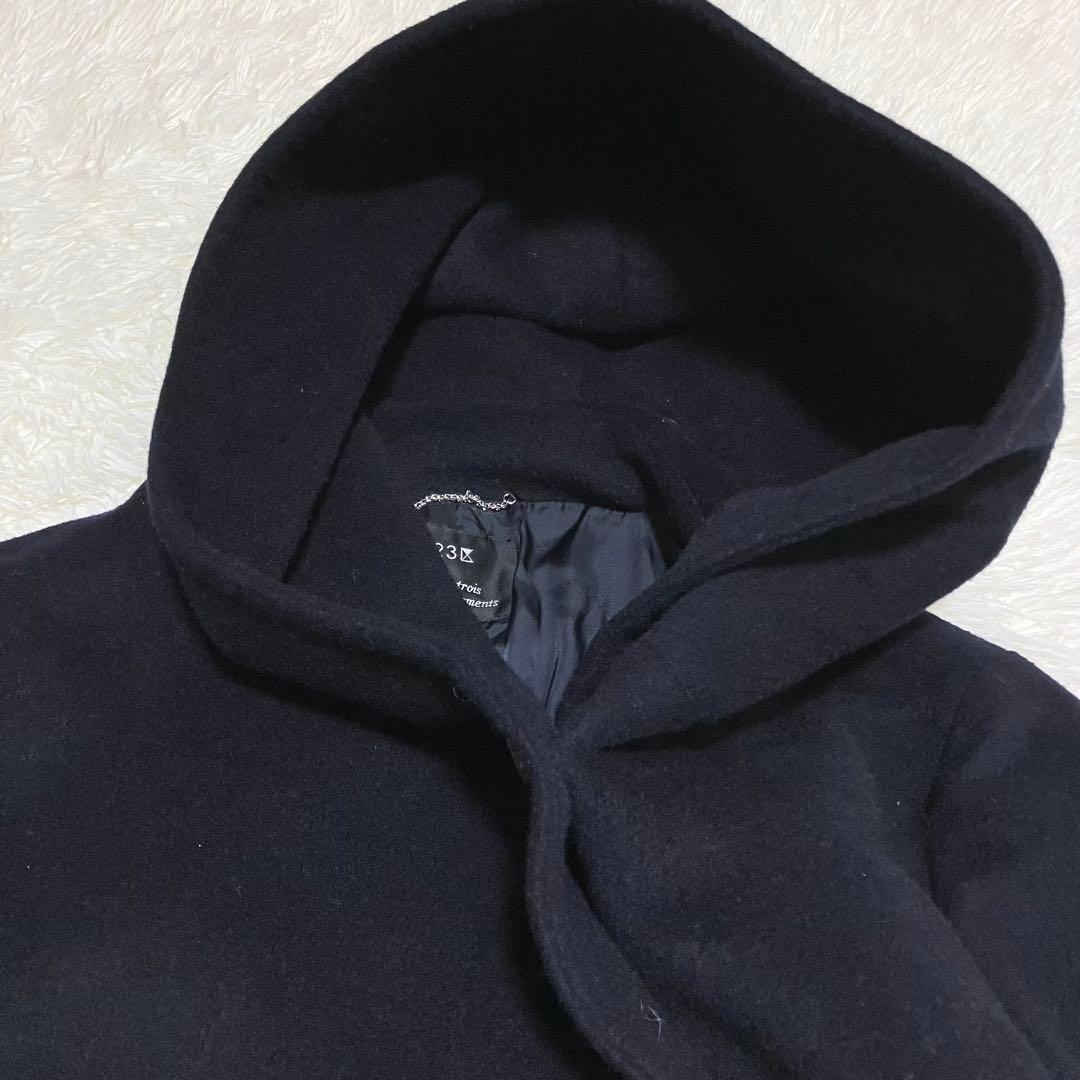 美品 23区 大きいサイズ 44 フーデットコート ウール アンゴラ ネイビー