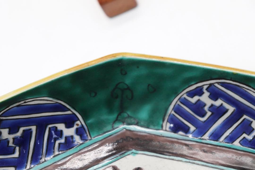 江戸　九谷焼　山水紋角皿　吉田屋　青手　送料込み0612