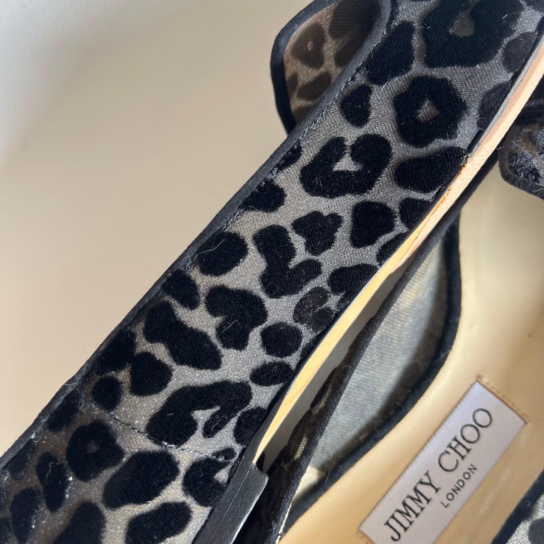 ジミーチュウ　ベロアリボン　レオパードパンプス　ポインテッドトゥ　金ロゴプレート