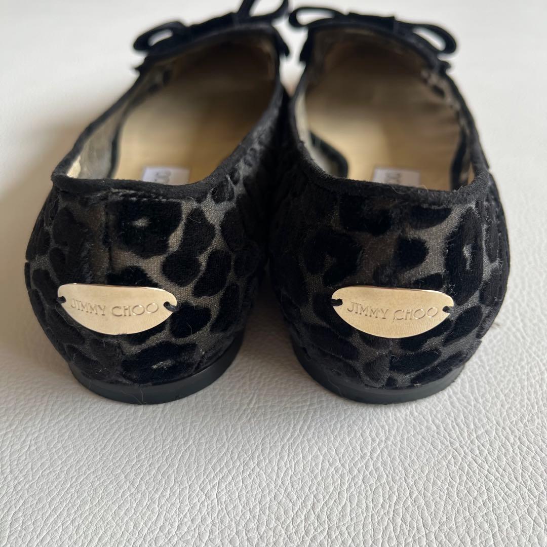 ジミーチュウ　ベロアリボン　レオパードパンプス　ポインテッドトゥ　金ロゴプレート