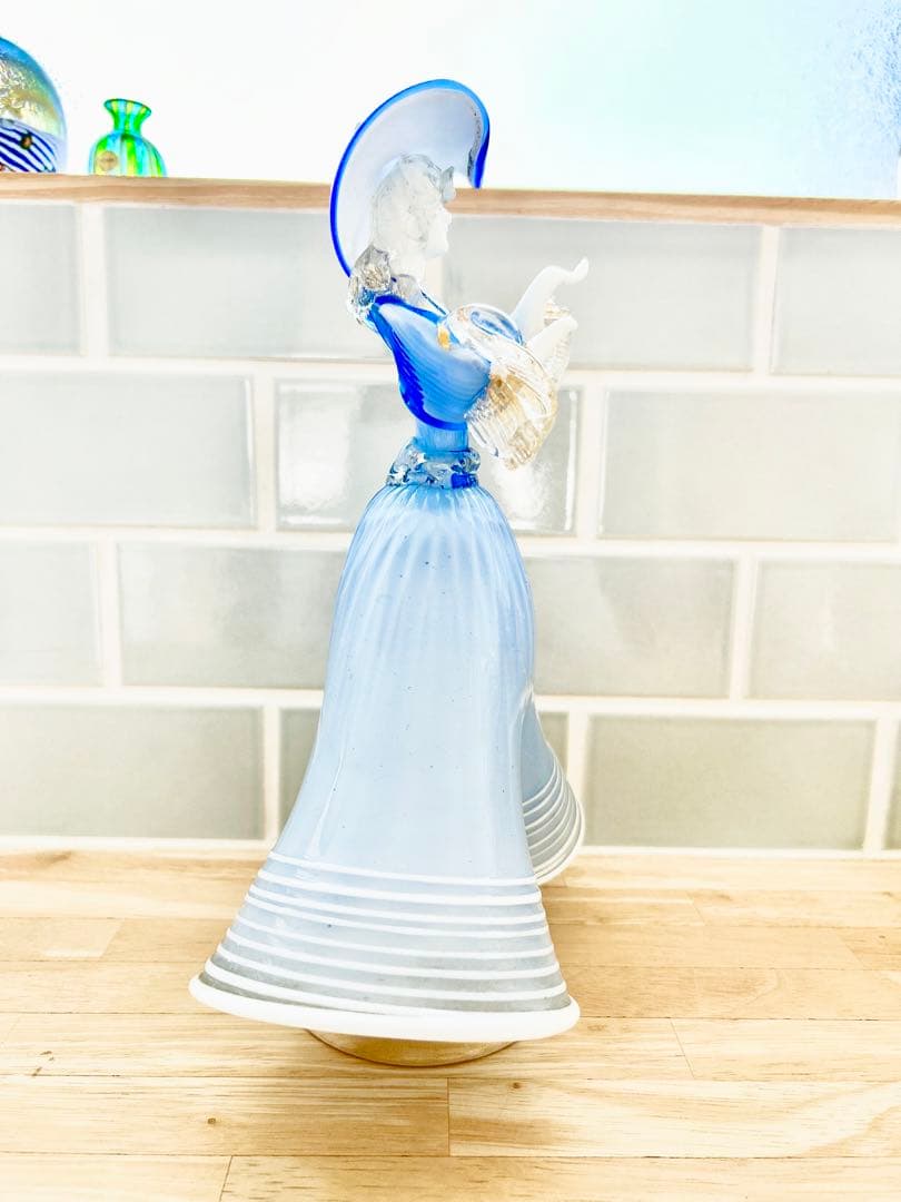 ベネチアン ガラス murano ムラーノ 貴婦人 ドール オブジェ 空色