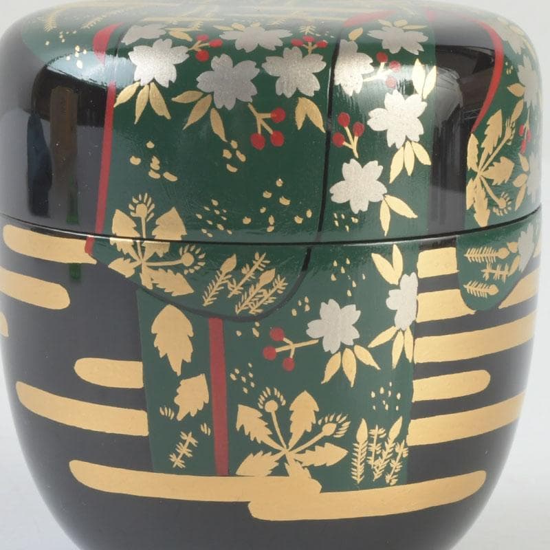 茶道具　加賀蒔絵師　岩倉利慶作　即中斎好写　誰袖蒔絵　中棗　共箱　V　9728