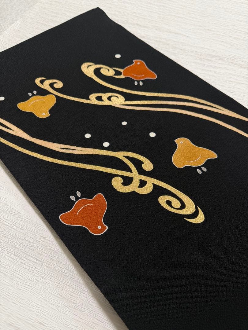 m118 ホリヒロシ 千鳥 流水　名古屋帯 縮緬 名古屋帯 正絹 黒地