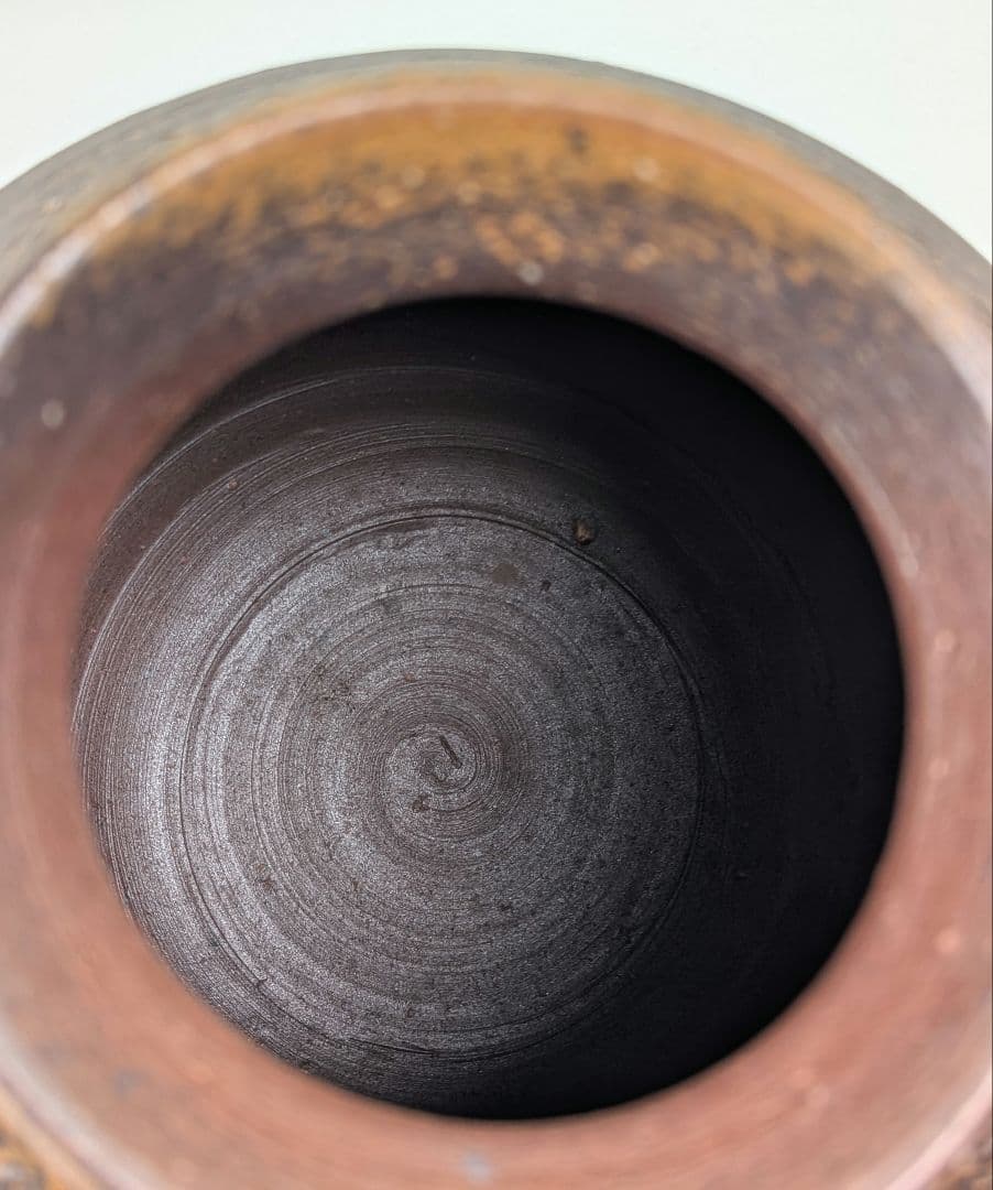 岡山県重要無形文化財 伊勢崎満 備前焼 耳付扁壺花生 共箱 花器 フラワーベース