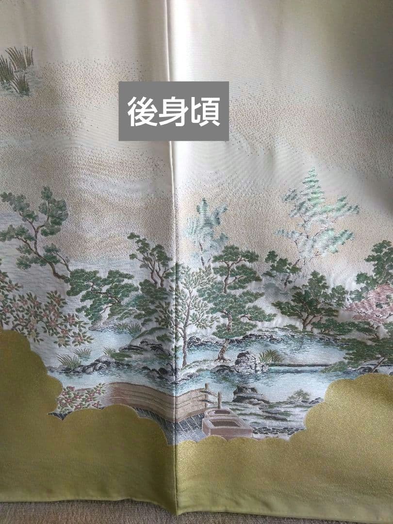T-293 色留袖 寿光織 樹木 風景 袷 三ツ紋 暈し 金銀糸 美品