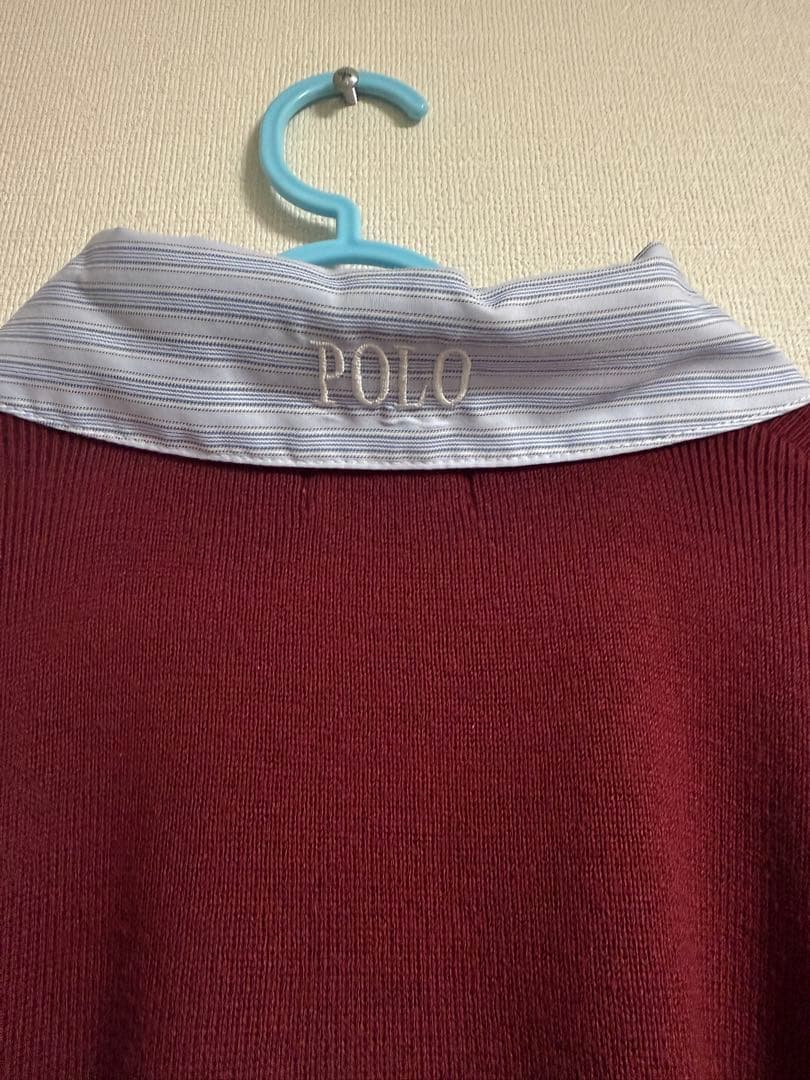 【POLO BCSコラボ】シャツカラーカフスニットプルオーバー　ボルドー