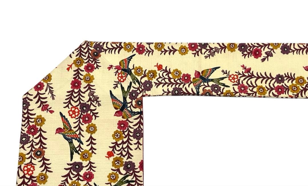 枝垂れ桜と鳥の紅型調型染め名古屋帯◇生成り色 未使用美品 染め帯 つばめ 紬地