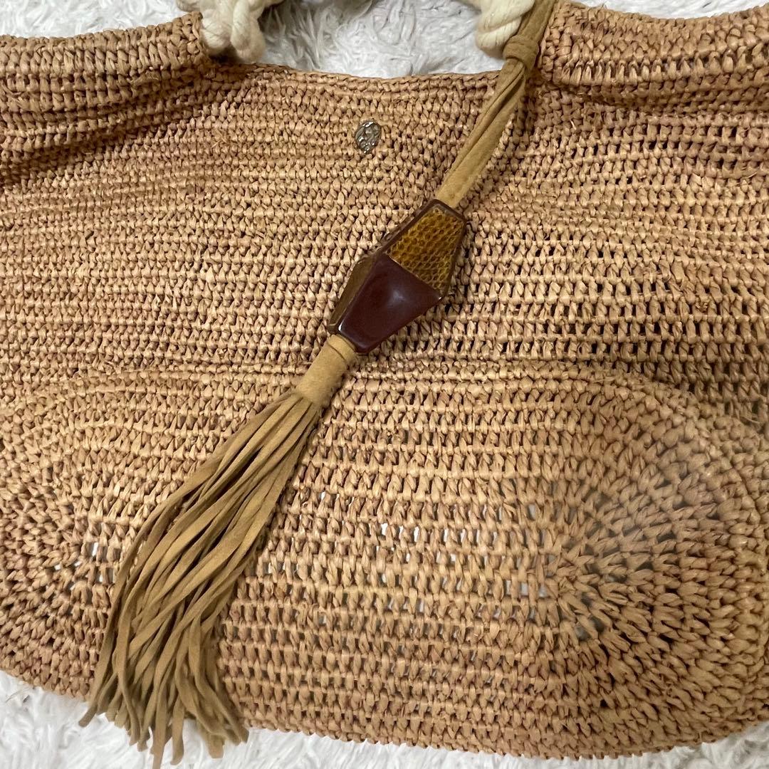 ヘレンカミンスキー 籠バッグ　レザー　ラフィア