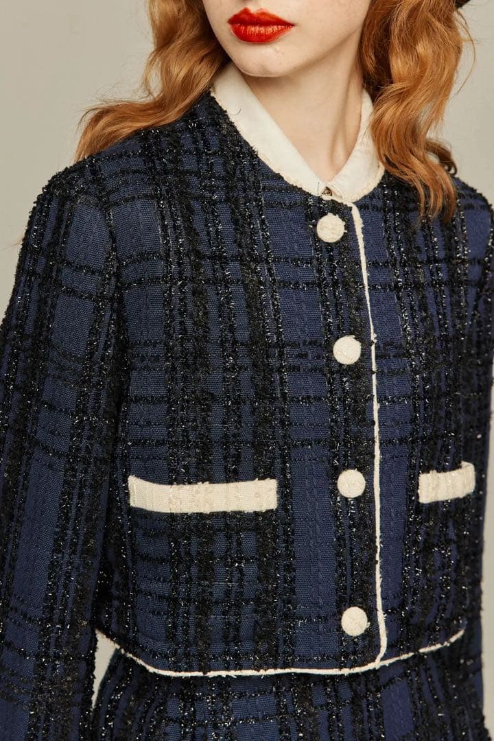 トゥエンティーズ TNEWTIES クロップドラメジャケット NAVY Sサイズ