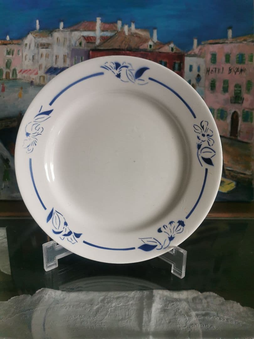 アンティーク クレイユモントロー インディゴの水仙 22㎝プレート２枚セット β