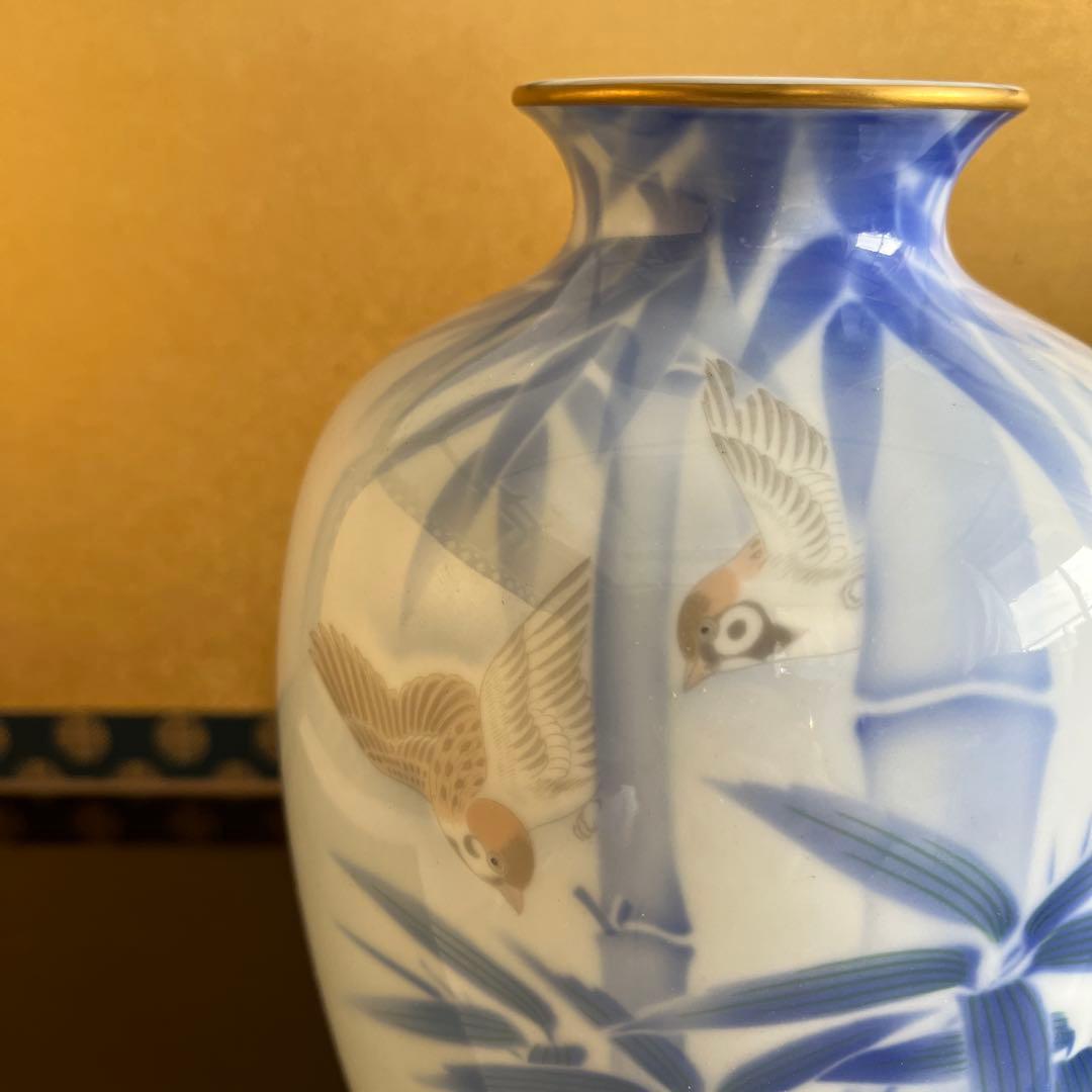 なつ【新品未使用】染付官窯 深川製磁 花瓶 花入 フラワーベース