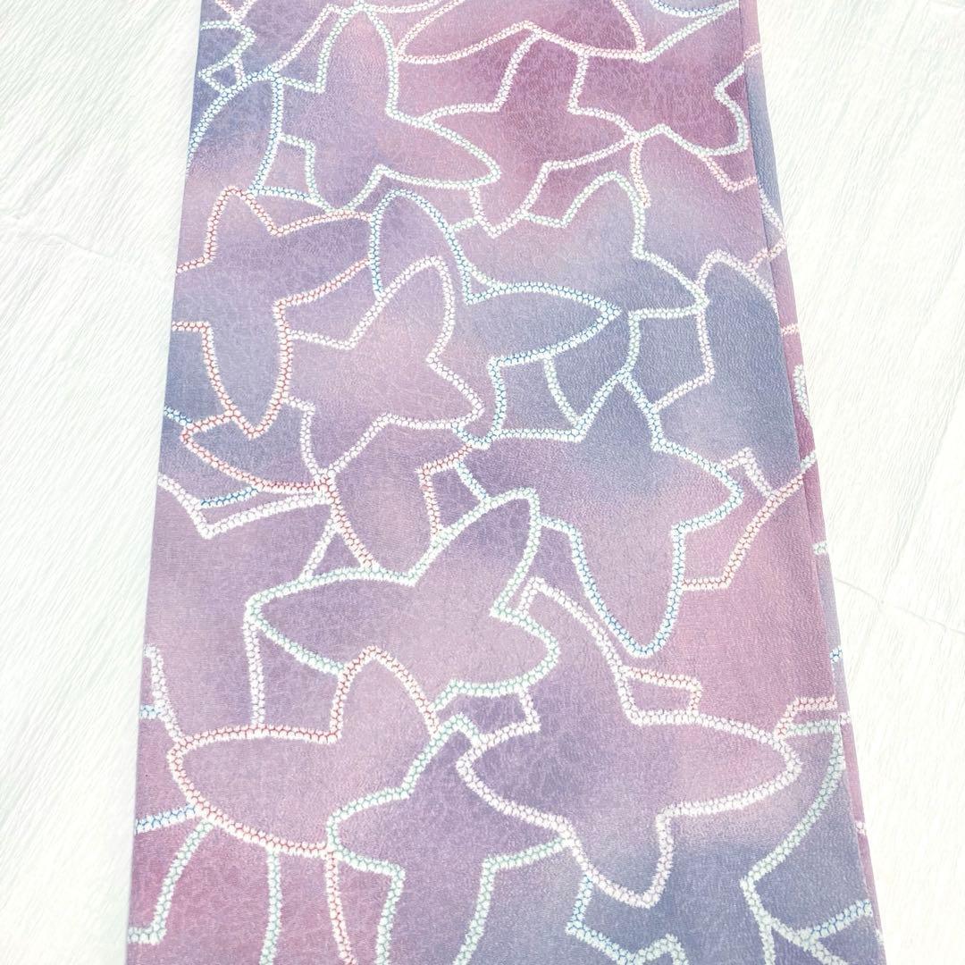 【美品✨】東レシルック　洗える着物　小紋　ぼかし染め　紫系のグラデーション　A8