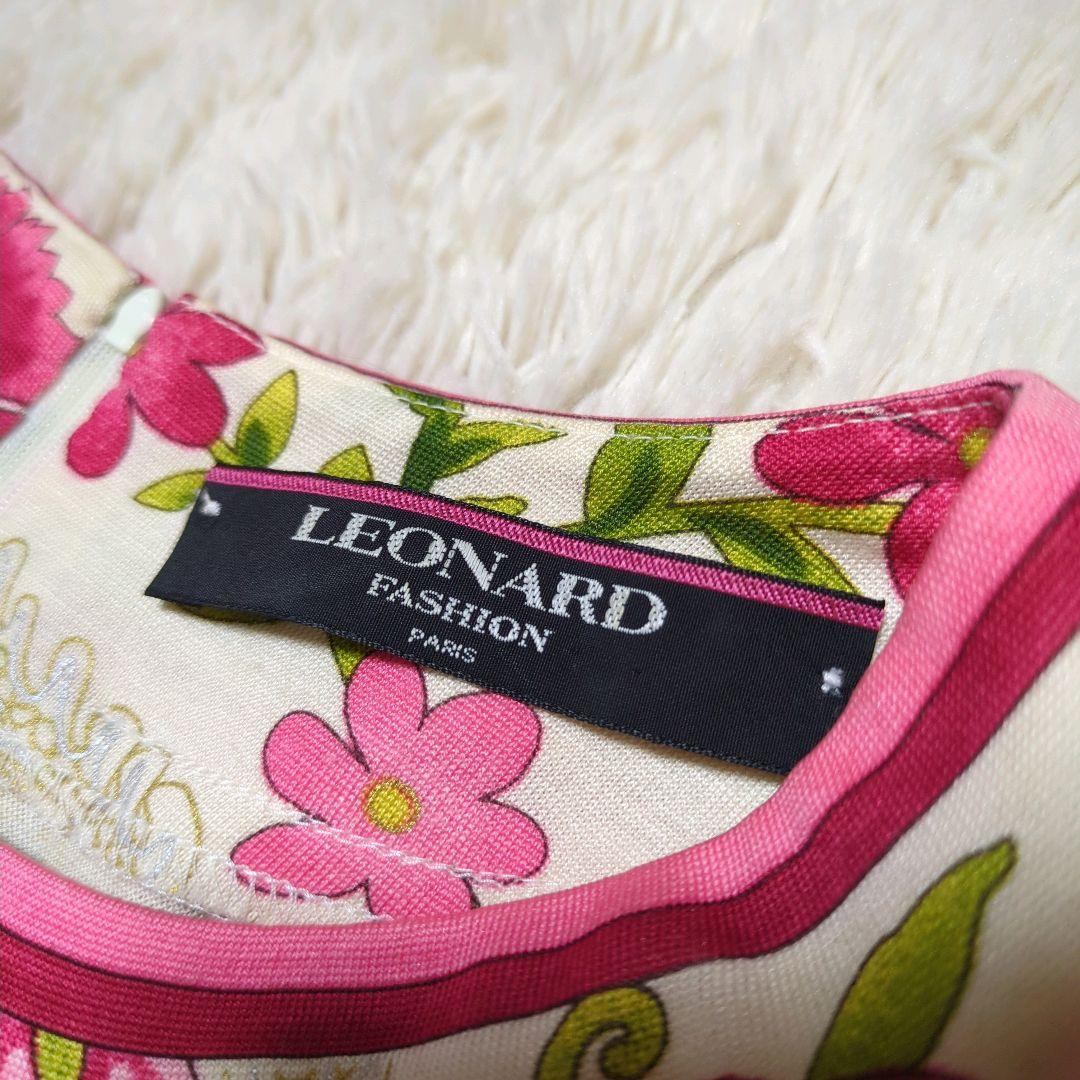 美品！LEONARD　花柄シルクカットソー　Lサイズ　総柄　アイボリー