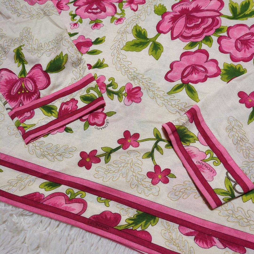 美品！LEONARD　花柄シルクカットソー　Lサイズ　総柄　アイボリー