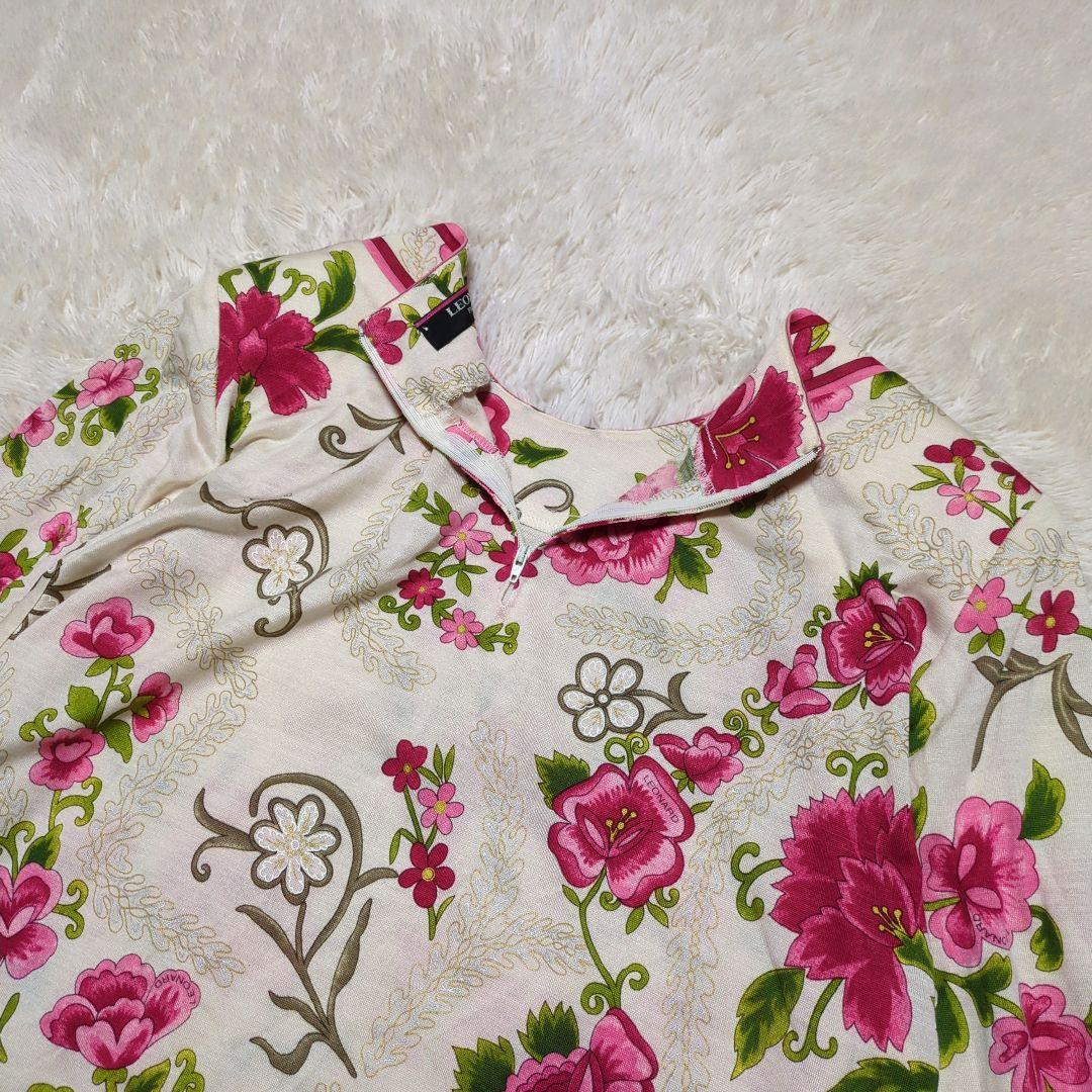 美品！LEONARD　花柄シルクカットソー　Lサイズ　総柄　アイボリー