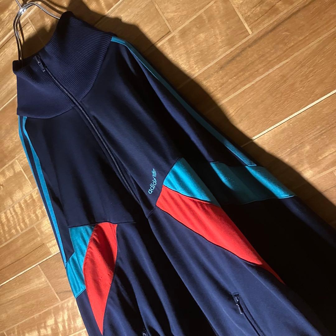 adidas トラックジャケット　ジャージ　スウェット　ネイビー　刺繍　XXL