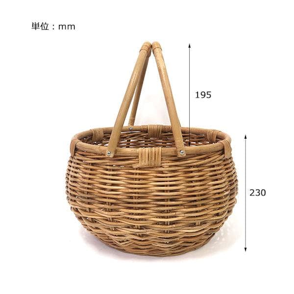 皮付きラタンバスケット直径38 バスケット 収納 新品未開封 籐（655）