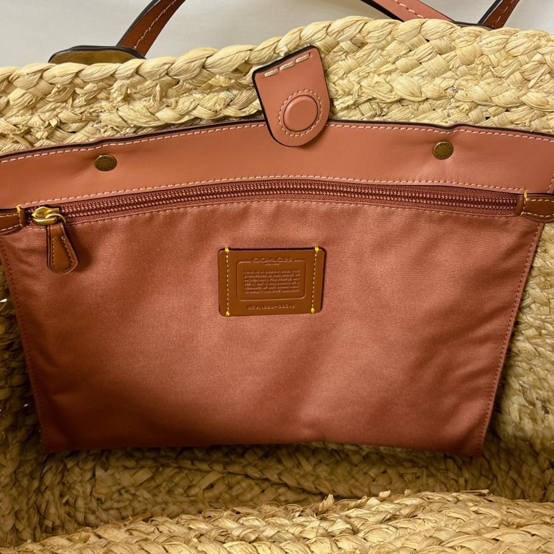 COACH カゴバック ストロー トートバッグ ショルダー アイボリA4 美品
