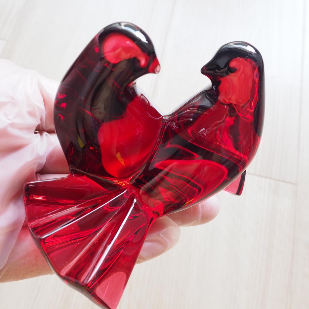 バカラ鳥　 Baccarat Crystal Loving Doves Ruby