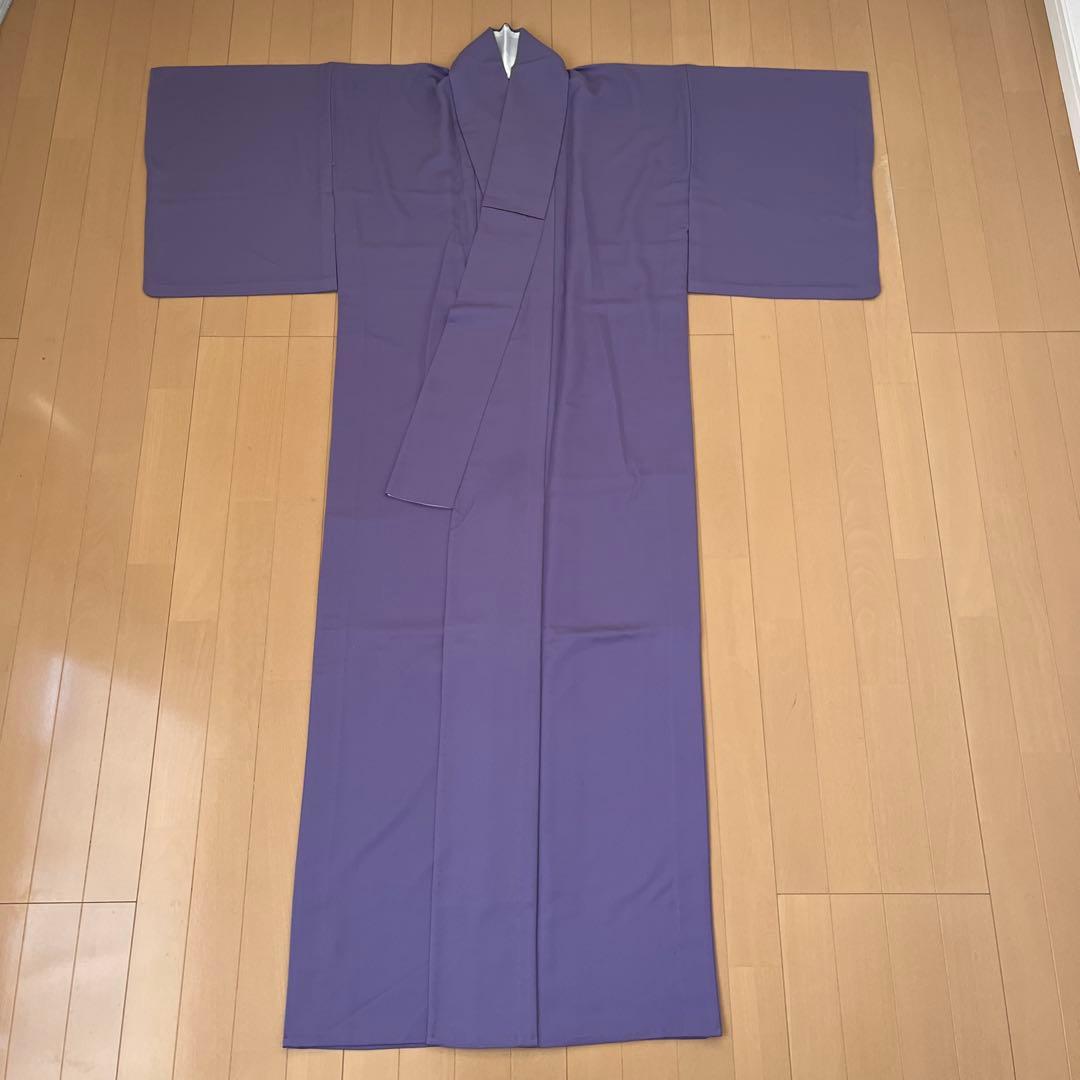 色無地 単衣 さんび誂製 「羽田登喜男」洗える着物 竜胆色 一つ紋 トールサイズ