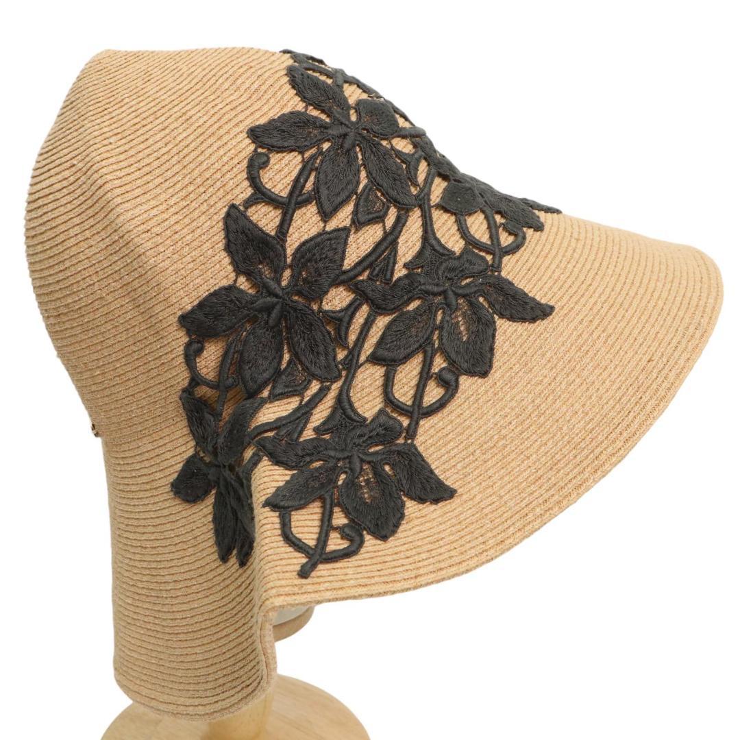 【極美品】Athena New York　花柄刺繍 ラフィア ストローハット