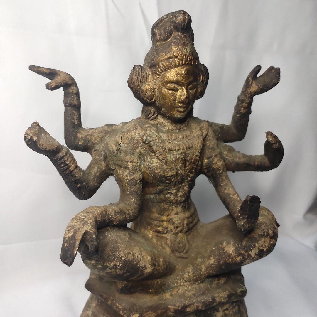 仏教美術 阿修羅坐像 鉄製仏像 チベット密教 旧家蔵出 アンティーク 風水グッズ