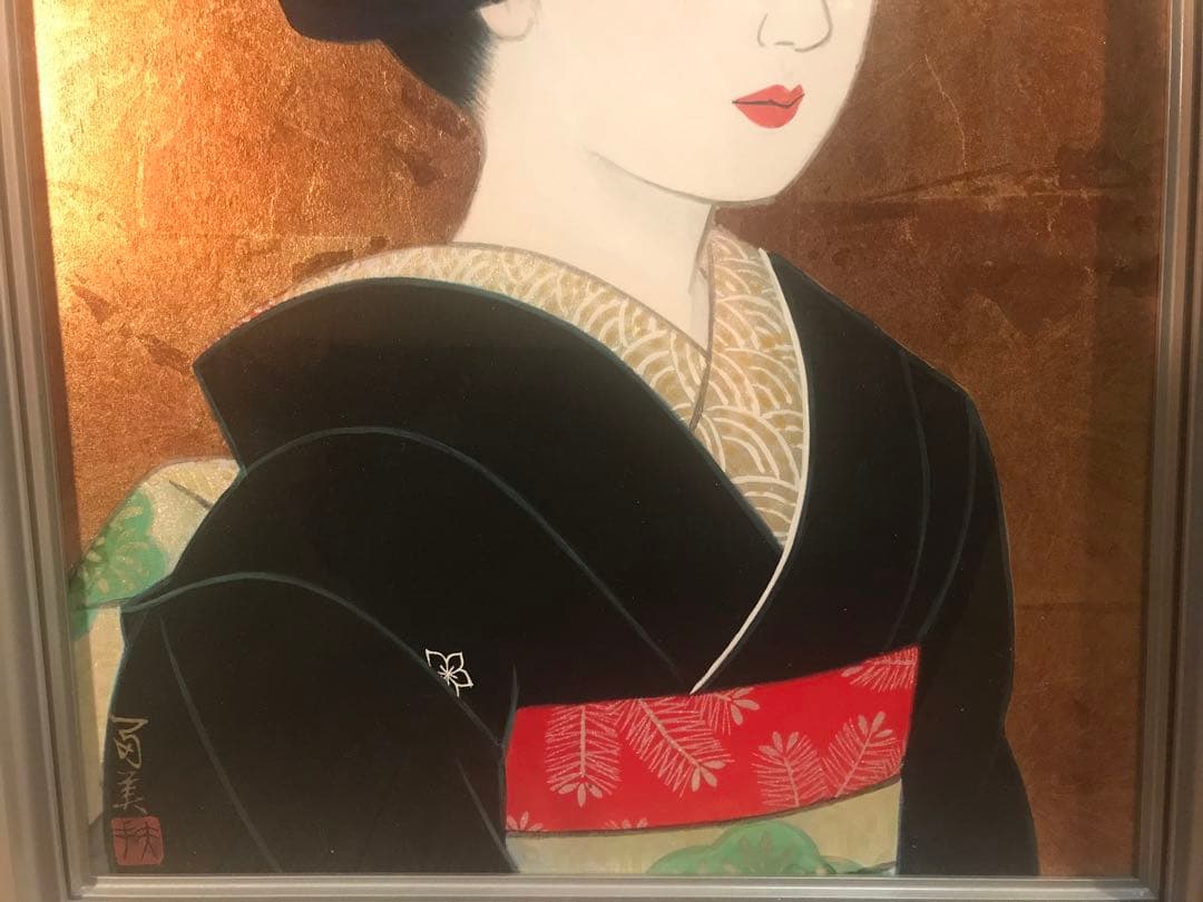 倉田冨美　「舞妓」　日本画６号　直筆サイン・落款・共シール有り