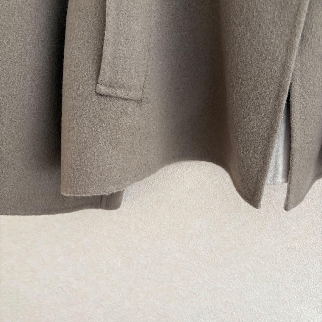 アドーア　カシミヤ　ウール　ノーカラー　ショート　コート