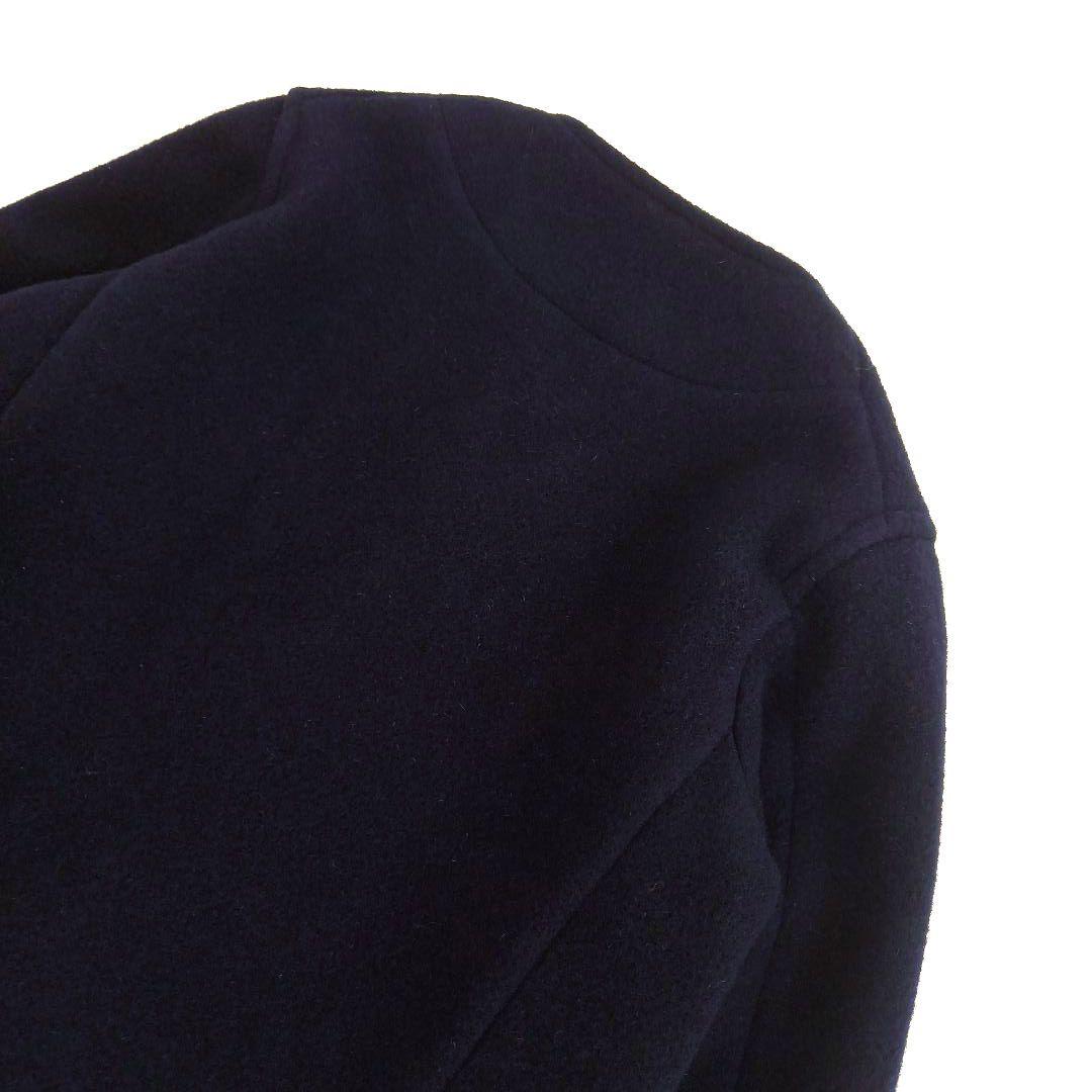 DANTON ダントン ウールモッサー ノーカラージャケット コート ネイビー