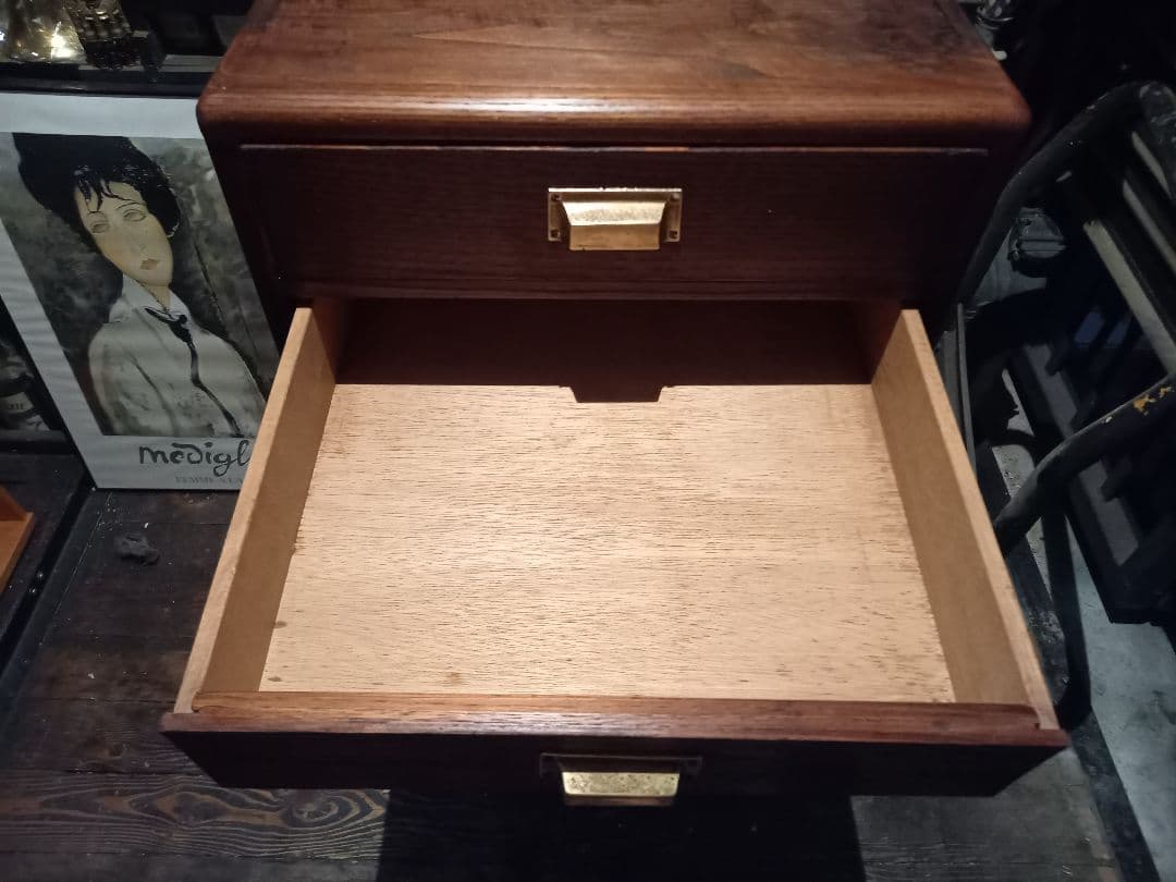 1950's　ヴィンテージ　ドロワー　欅　無垢材　継ぎ組み　細工　真鍮　金具