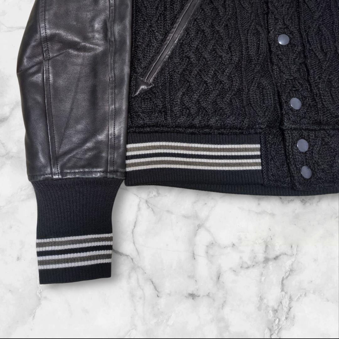 MIHARAYASUHIRO ショールカラー ニット切替スタジャン ホースレザー