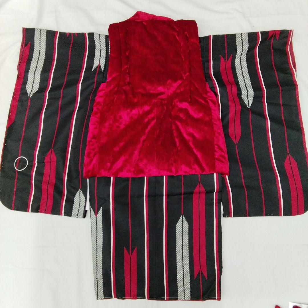 七五三♡着物　フルセット　矢羽根　黒　赤　3歳　皮布着　　♯3710