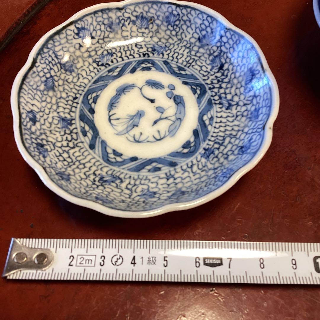 A1054 古伊万里、染付　微塵唐草　豆皿ちびちび　5枚セット