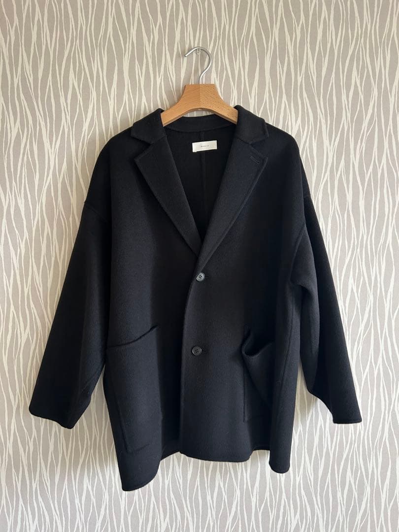 ウール混合テーラードショートコートブラック