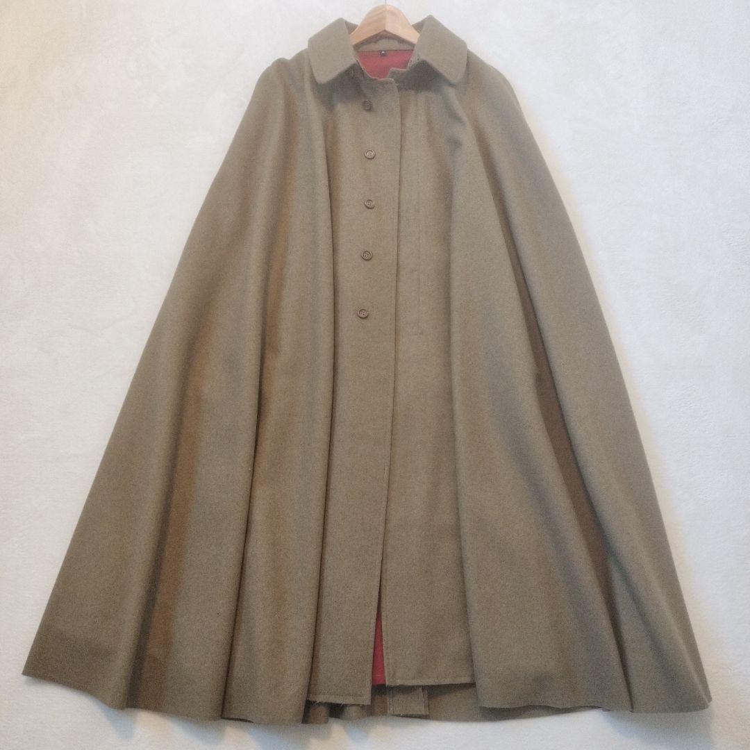 ヴィンテージ　ケープコート　超ロング　XL　フード　ローブ　オリーブ　カーキ