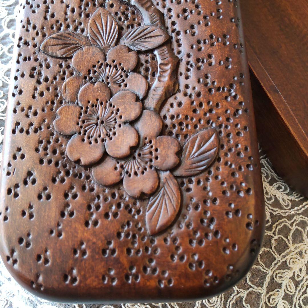 軽井沢彫り 大坂屋 桜紋様 ペンケース 筆入れ 未使用品