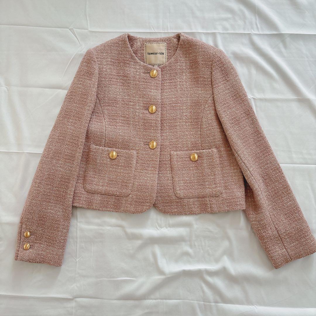 【新品】アプワイザーリッシェ　ツイードジャケット　ピンク　M
