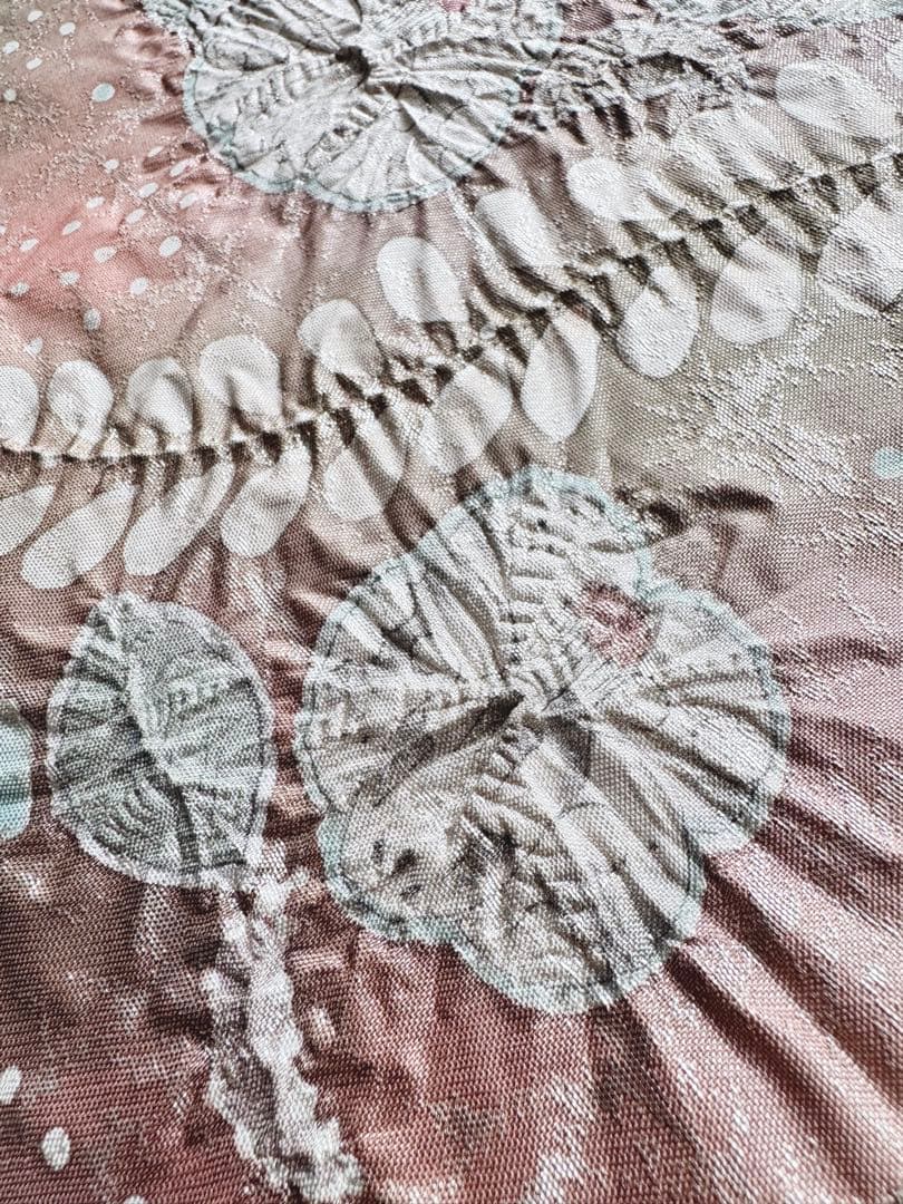 正絹　袋帯　六通柄　辻ヶ花　作家物　引箔　ペールピンク