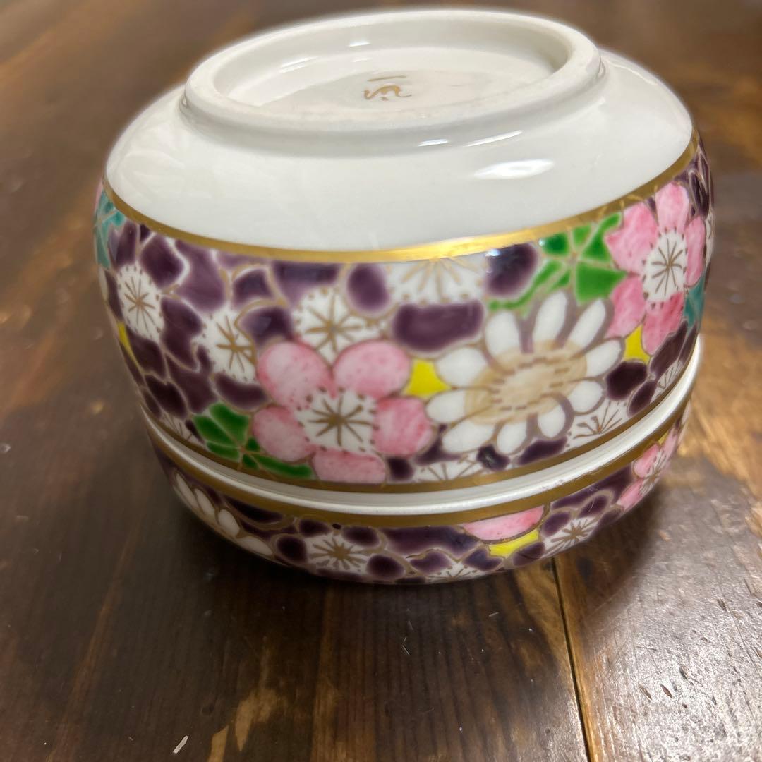 京都　京焼　清水焼　陶玉窯 三代暁雲【一風】　蓋付き小物入れ　手描き　色絵