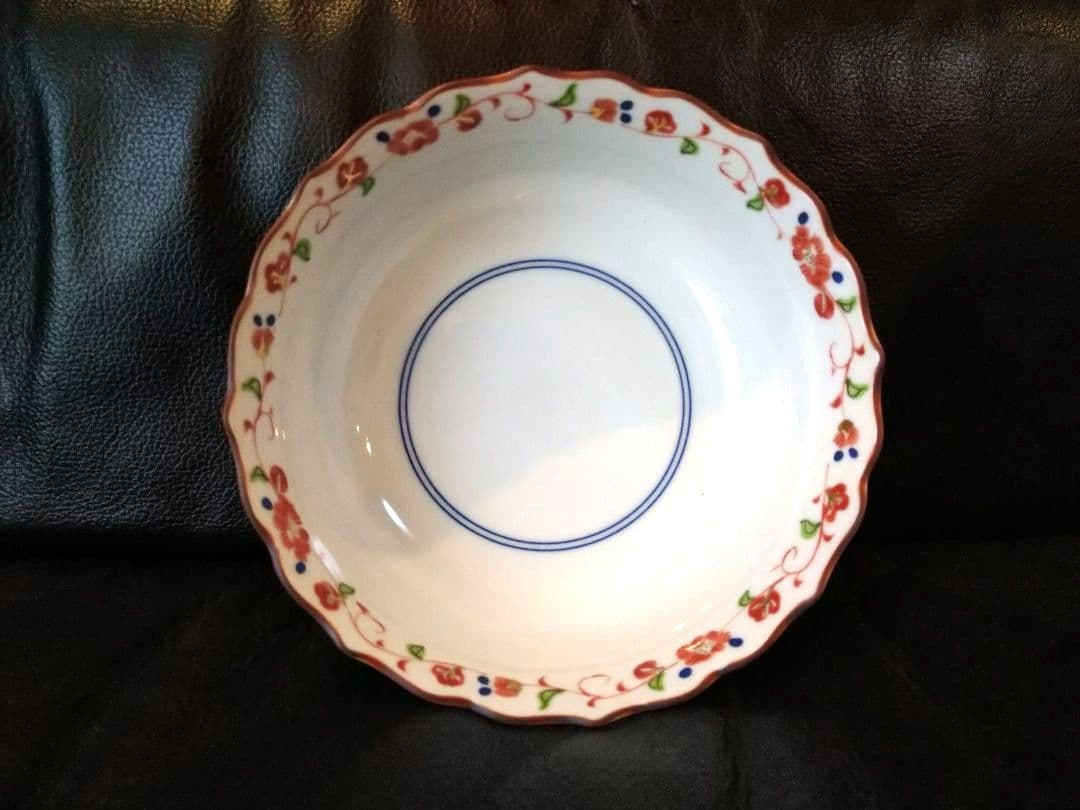 ♥【金彩古美濃焼】銅鑼鉢・赤絵大・中２皿♦古橘吉・たち吉・輪花型・ヴィンテージ皿