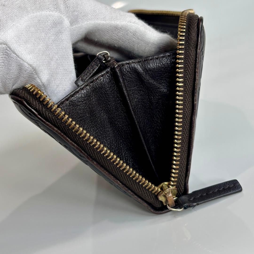美品 GUCCI グッチ 長財布 L字 グッチシマ レザー ダークブラウン GG