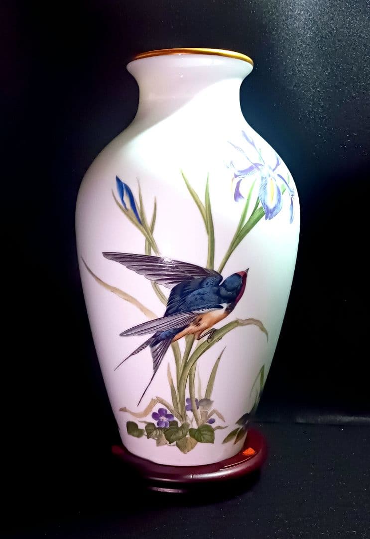 【希少】フランクリンポーセレン 花瓶 牧場の鳥 証明書付