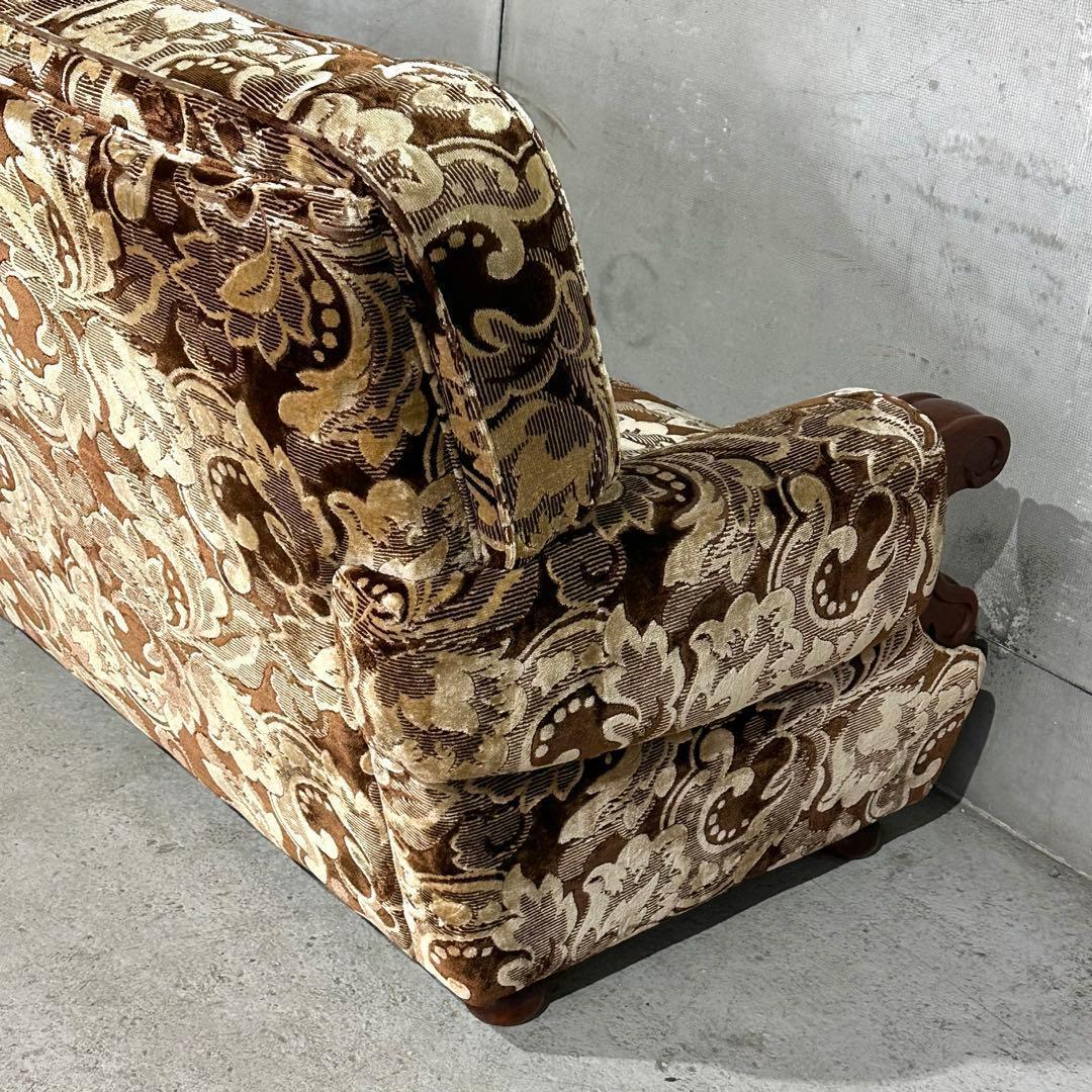 ✿70s✿ 昭和レトロ ヴィンテージ 3人掛けソファ 金華山 ×木製肘