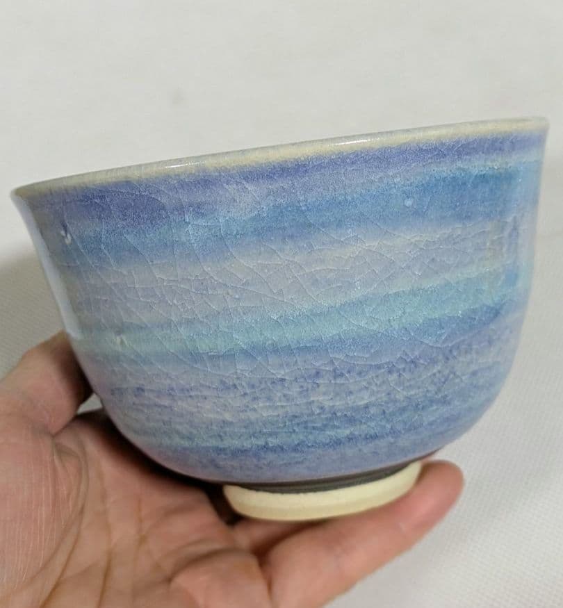 RT-189794★清水焼　京焼　抹茶茶碗　藤平正文作　トルコ　ブルー